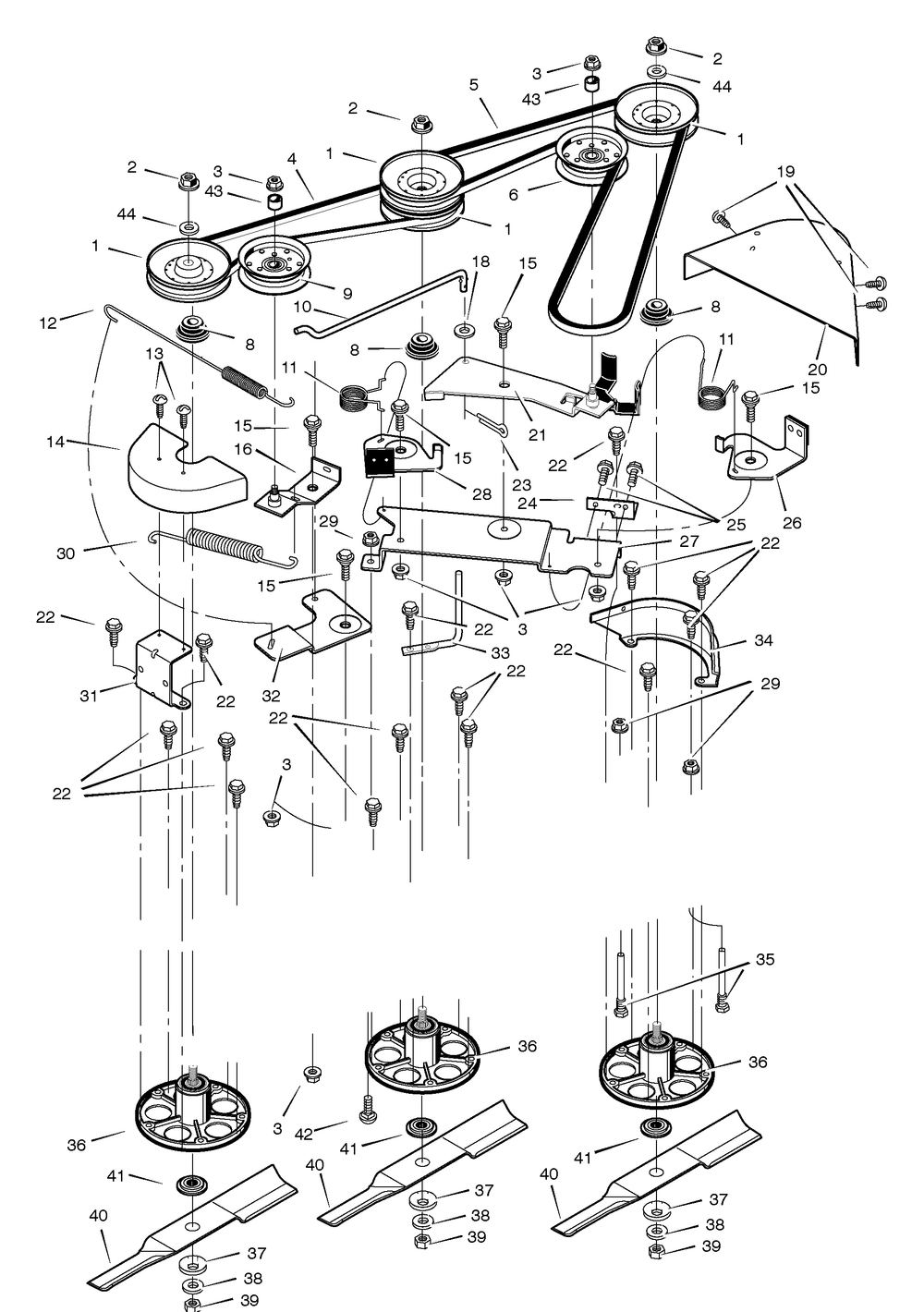 Blade Drive Diagram and Parts List for 461004X92B 2005 Briggs and Stratton Lawn Tractor